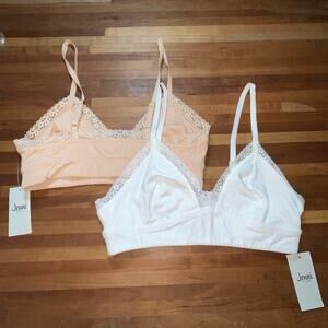 Jenni on Repeat Wide Lace Bralette, set of 2  tan/white large